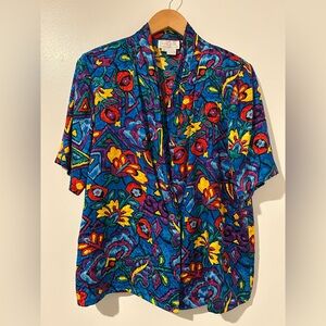 Doncaster Women’s 100% Silk Vintage Floral Patterned Blouse 80’s